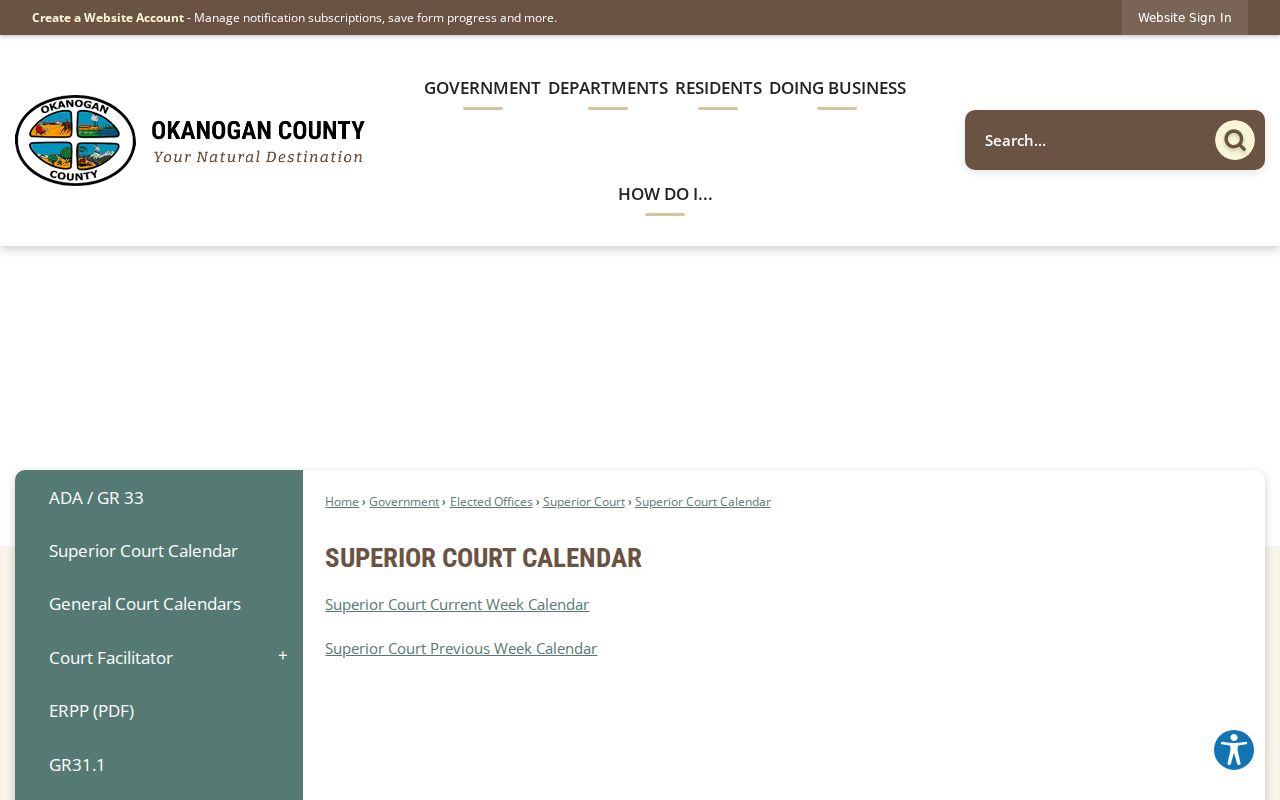 Okanogan County court case lookup Superior Court calendar