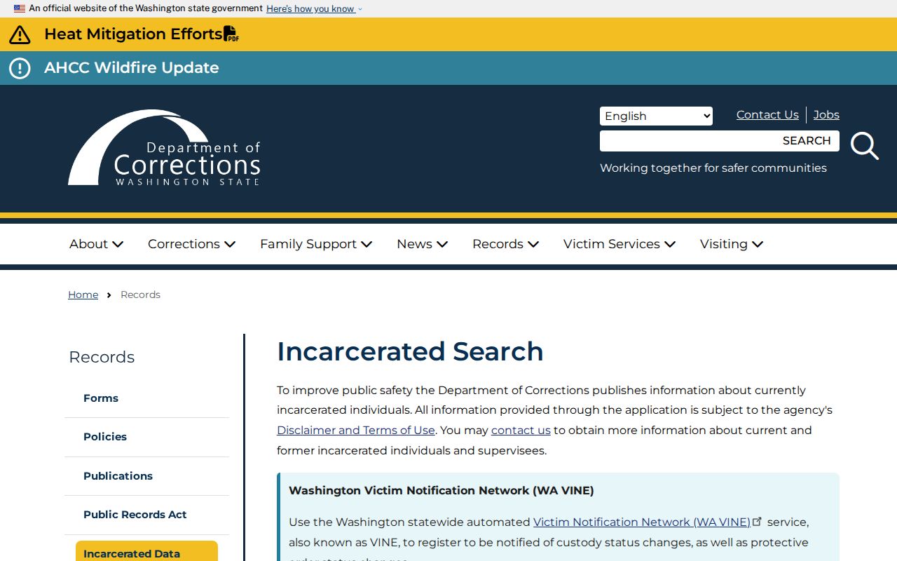 Washington DOC search for Okanogan County criminal record custody status