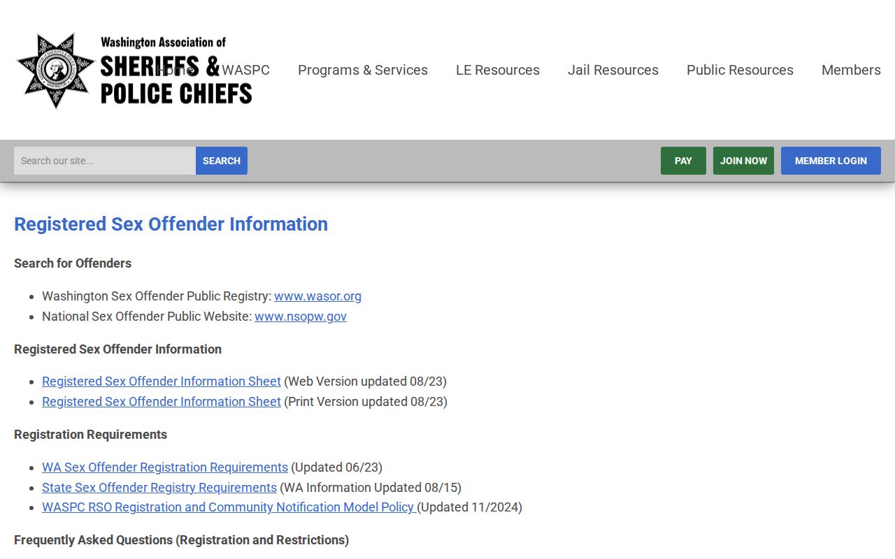 Okanogan County sex offender registry information on the WASPC website