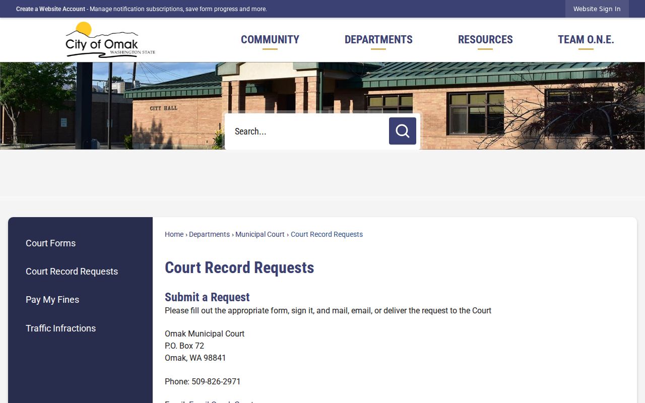 Omak Municipal Court record request source for Omak criminal cases